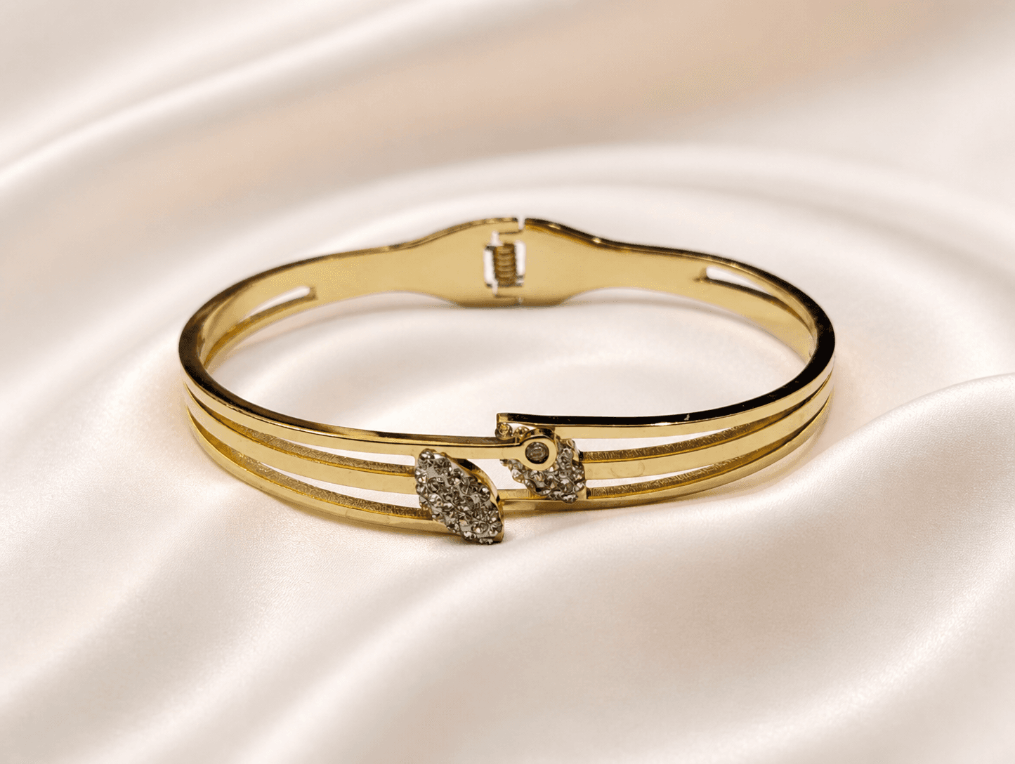 Gold Plated Leaf Crystal Minimal Bracelet for Women - view 3
