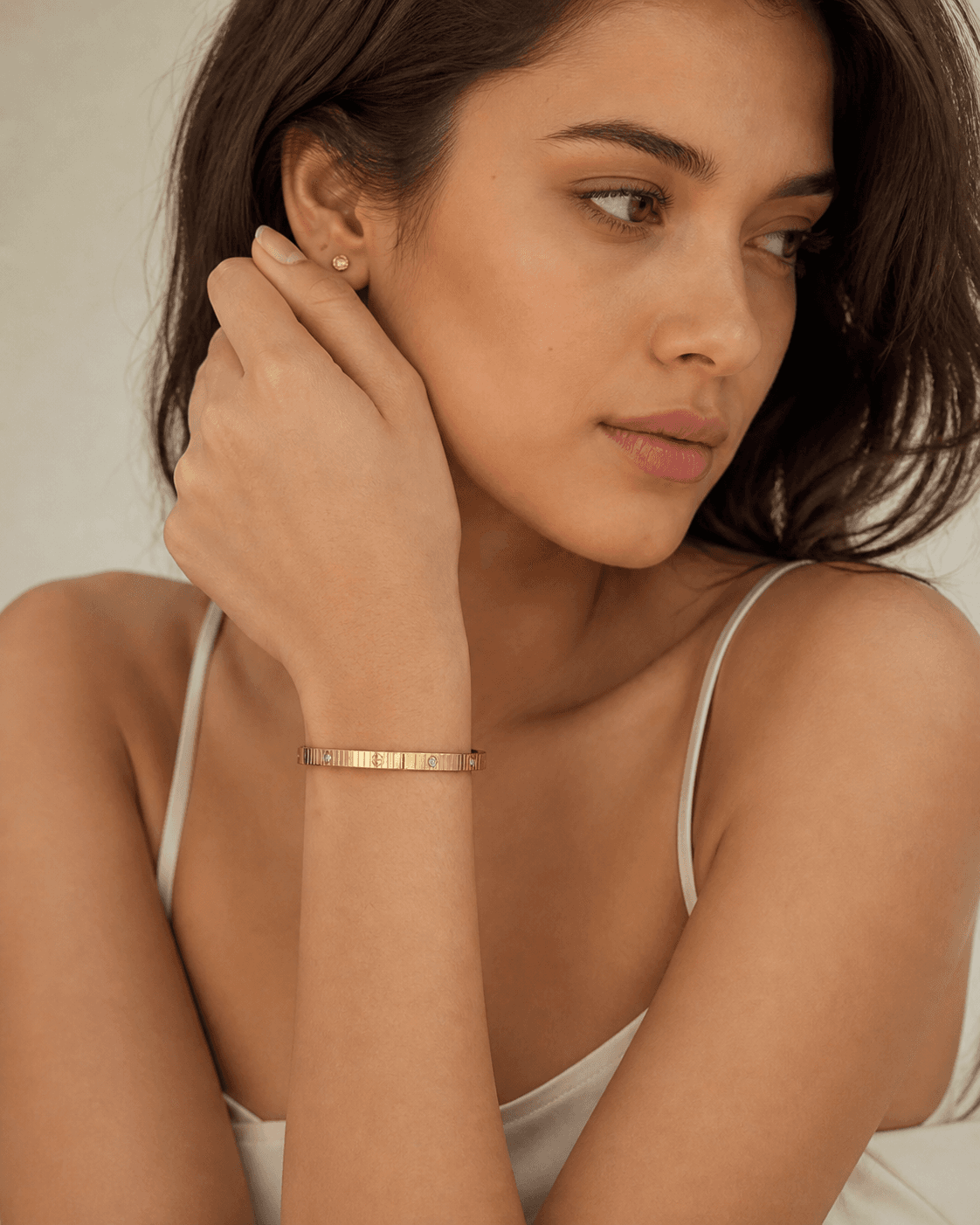 Gold Plated Minimal Crystal Bangle Bracelet for Women - view 1