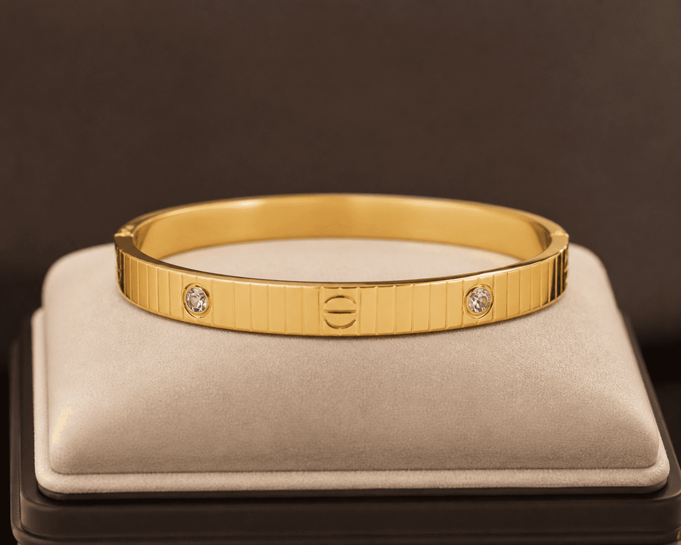 Gold Plated Minimal Crystal Bangle Bracelet for Women - view 2