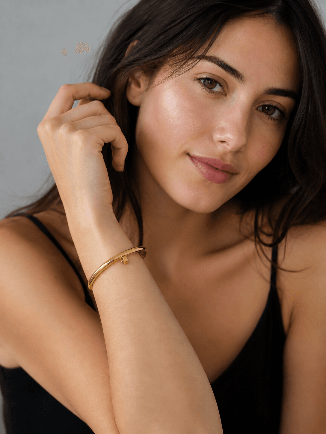 Gold Plated Minimal Nail Bangle Bracelet for Women - view 1