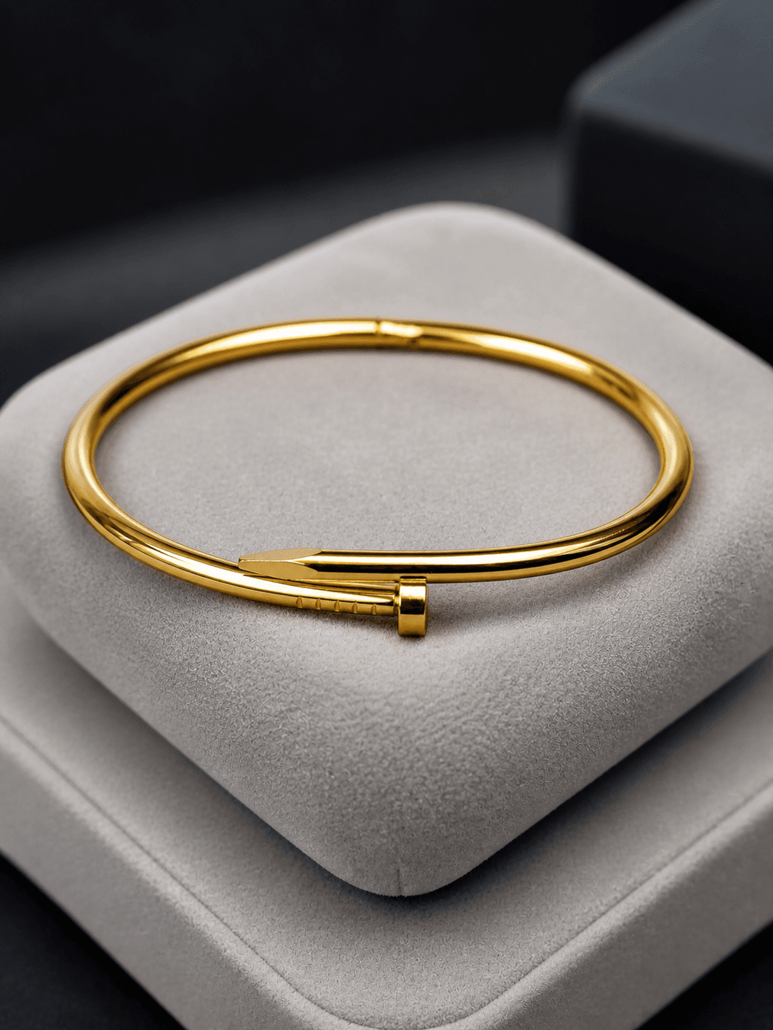 Gold Plated Minimal Nail Bangle Bracelet for Women - view 2