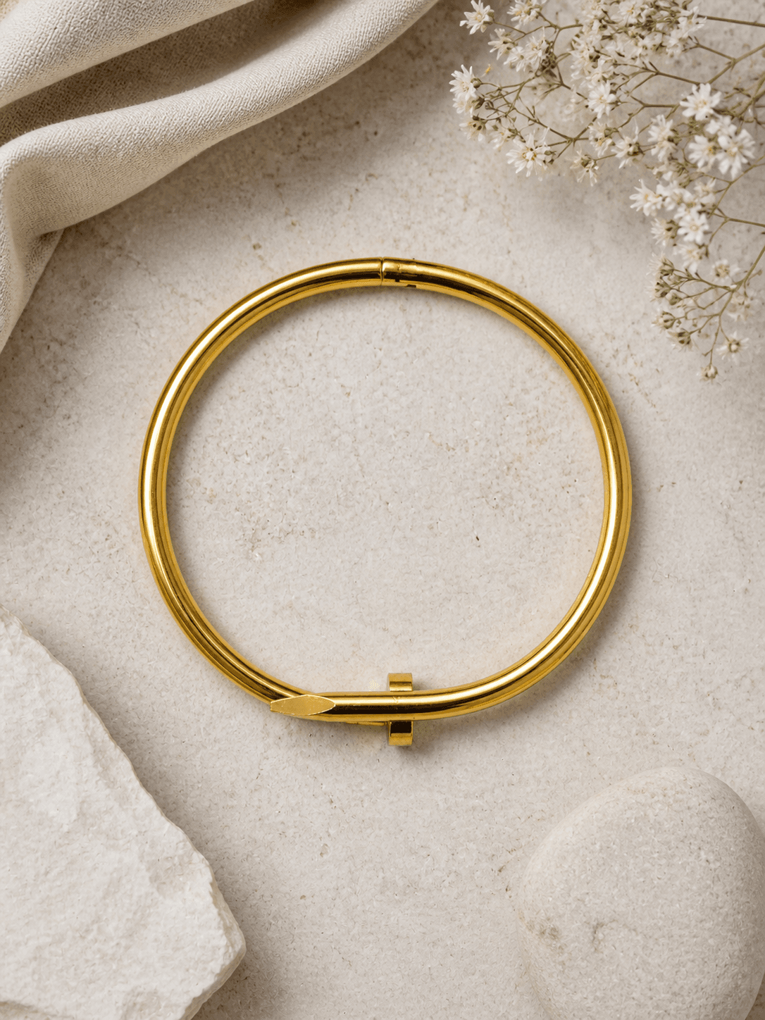 Gold Plated Minimal Nail Bangle Bracelet for Women - view 3