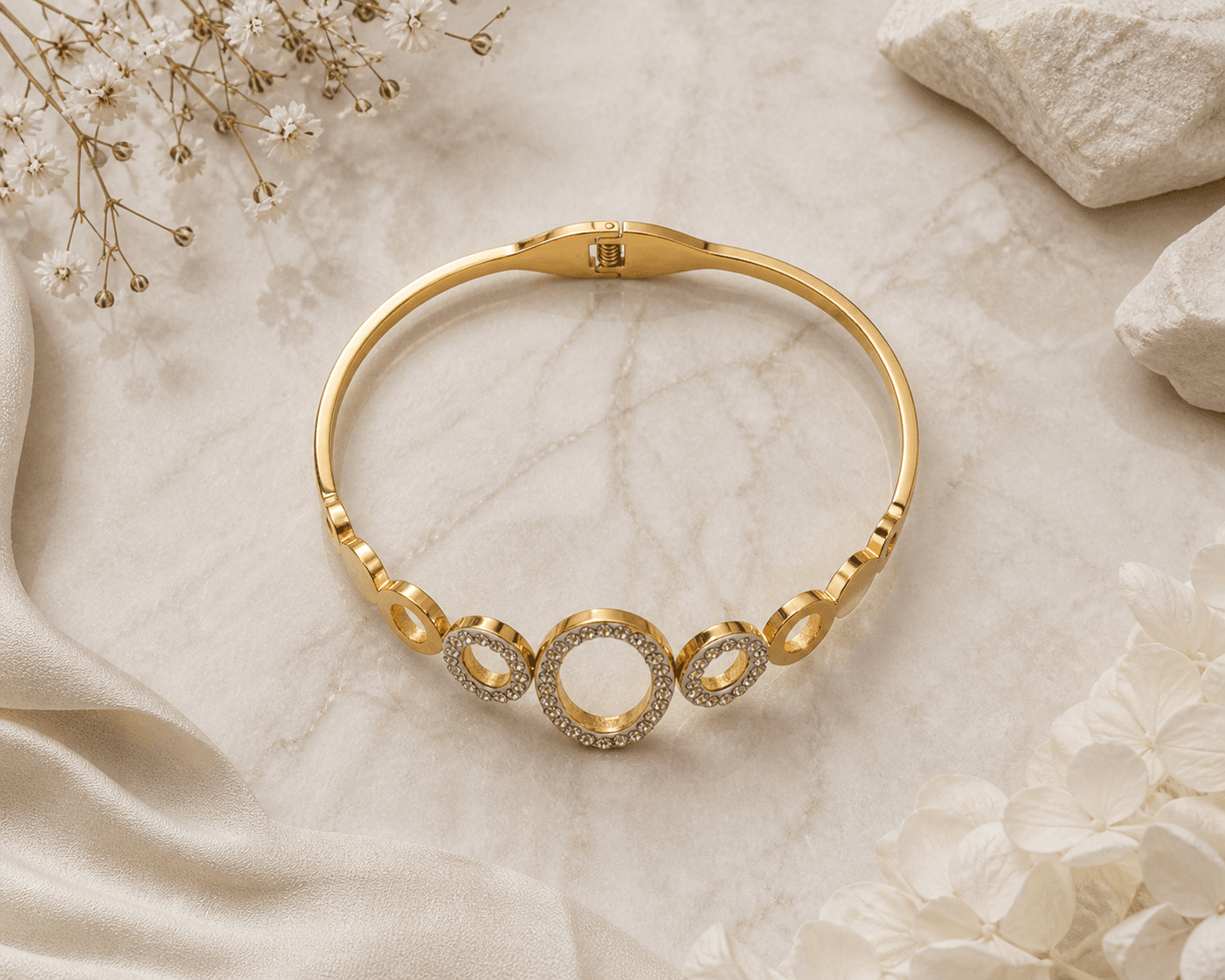 Gold Plated Oval Crystal Bracelet for Women - view 3