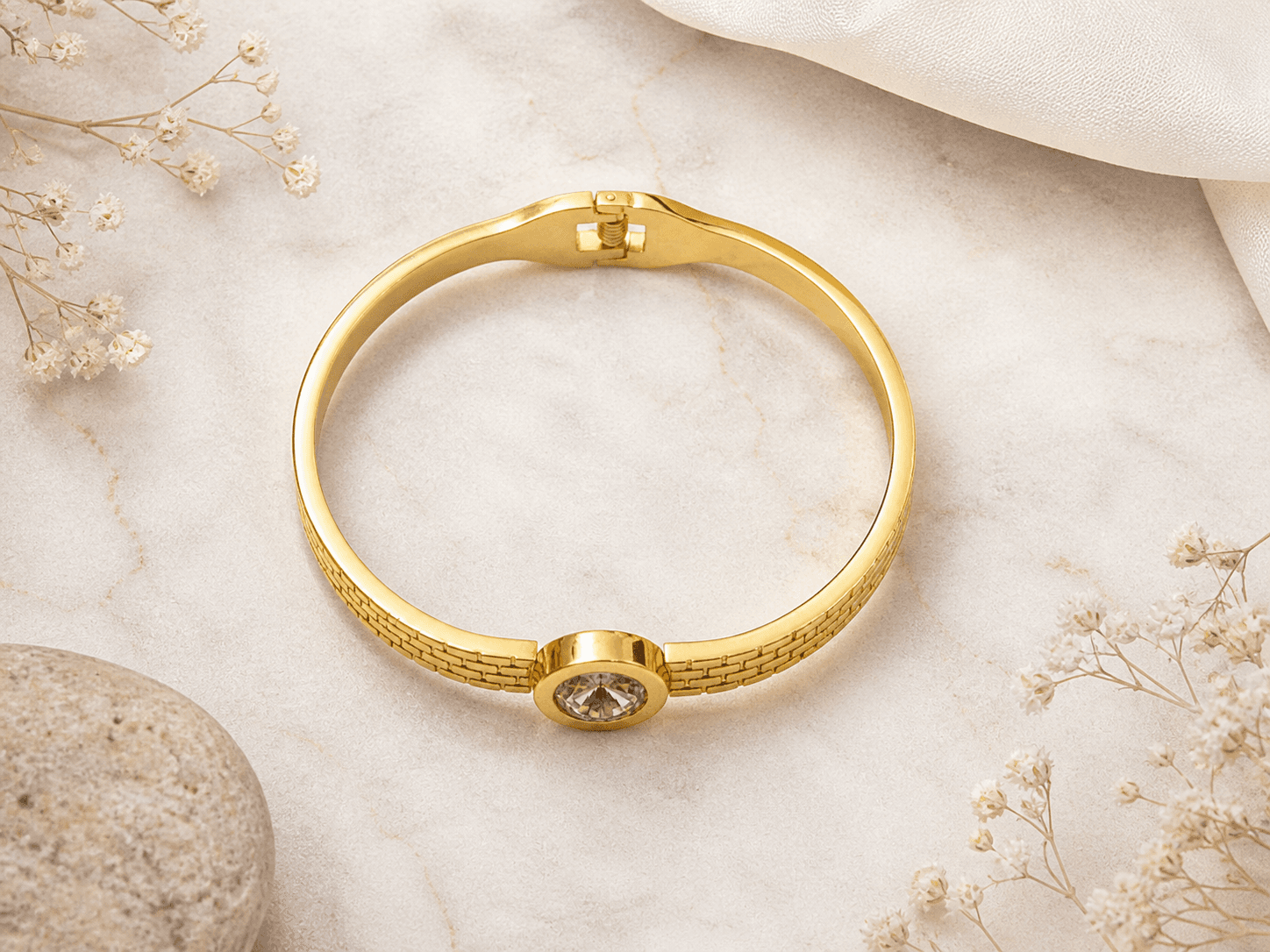 Gold Plated Solitaire Crystal Bracelet for Women - view 2