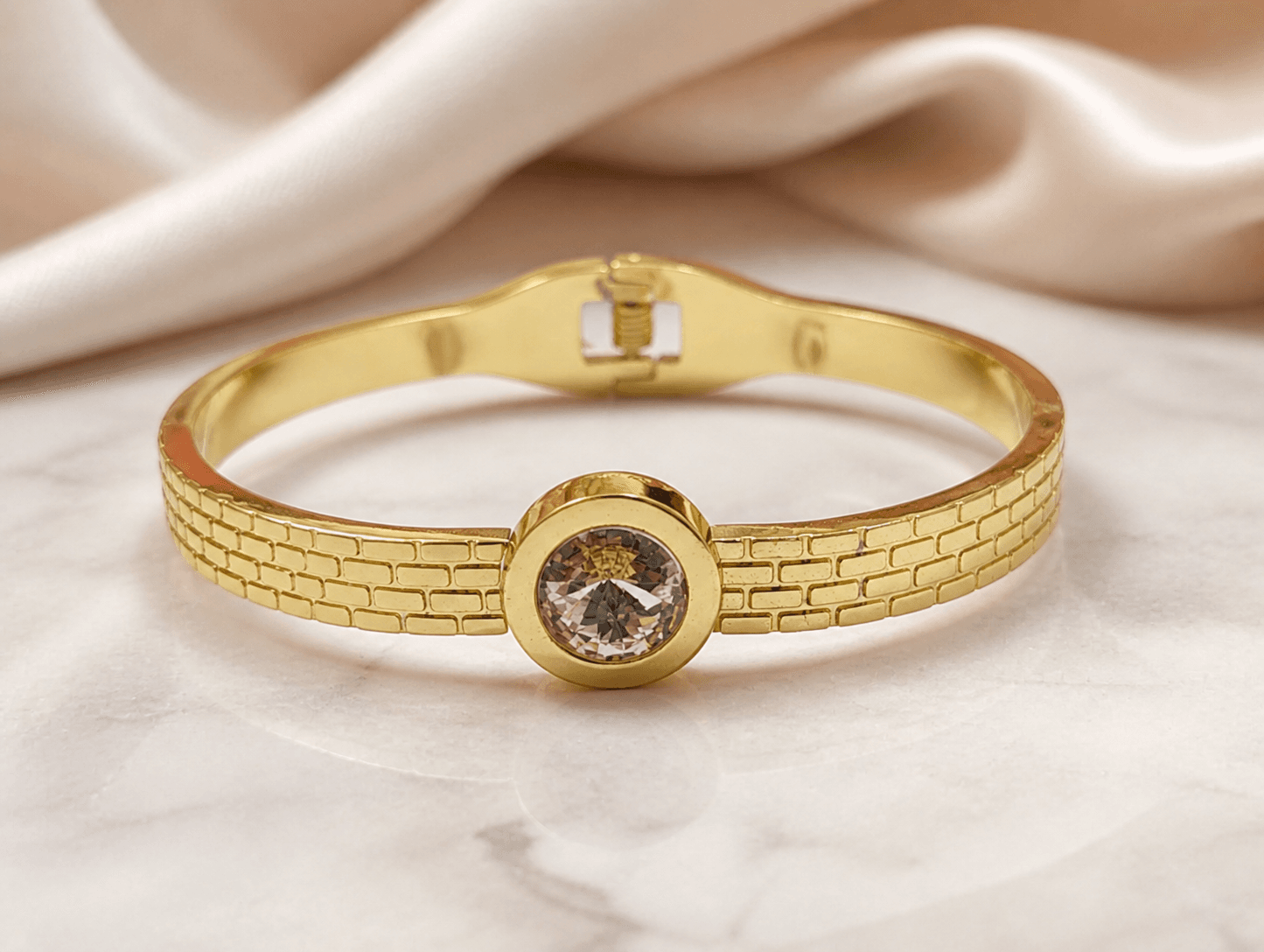Gold Plated Solitaire Crystal Bracelet for Women - view 3
