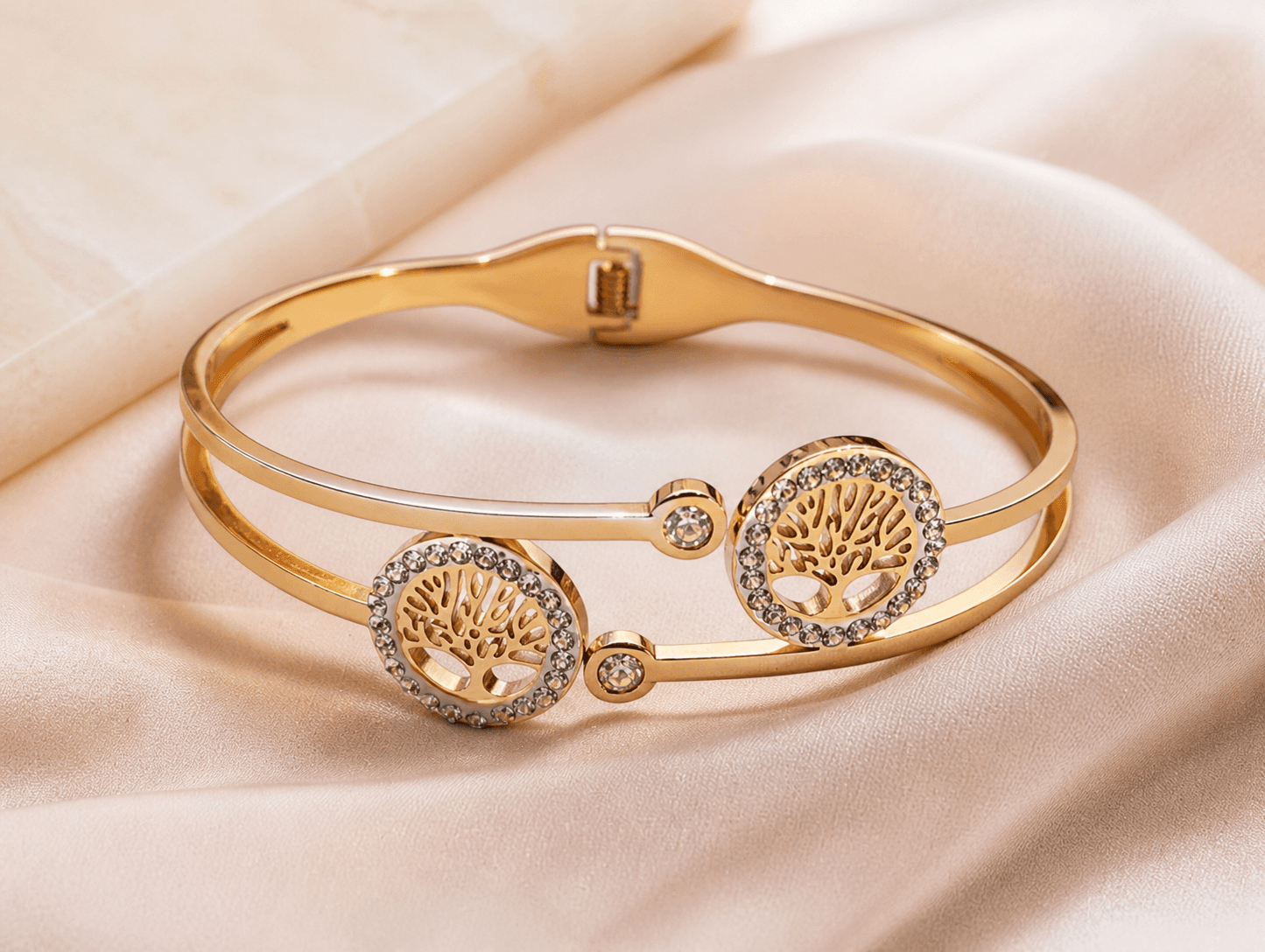 Gold Plated Tree Motif Crystal Bracelet for Women - view 1