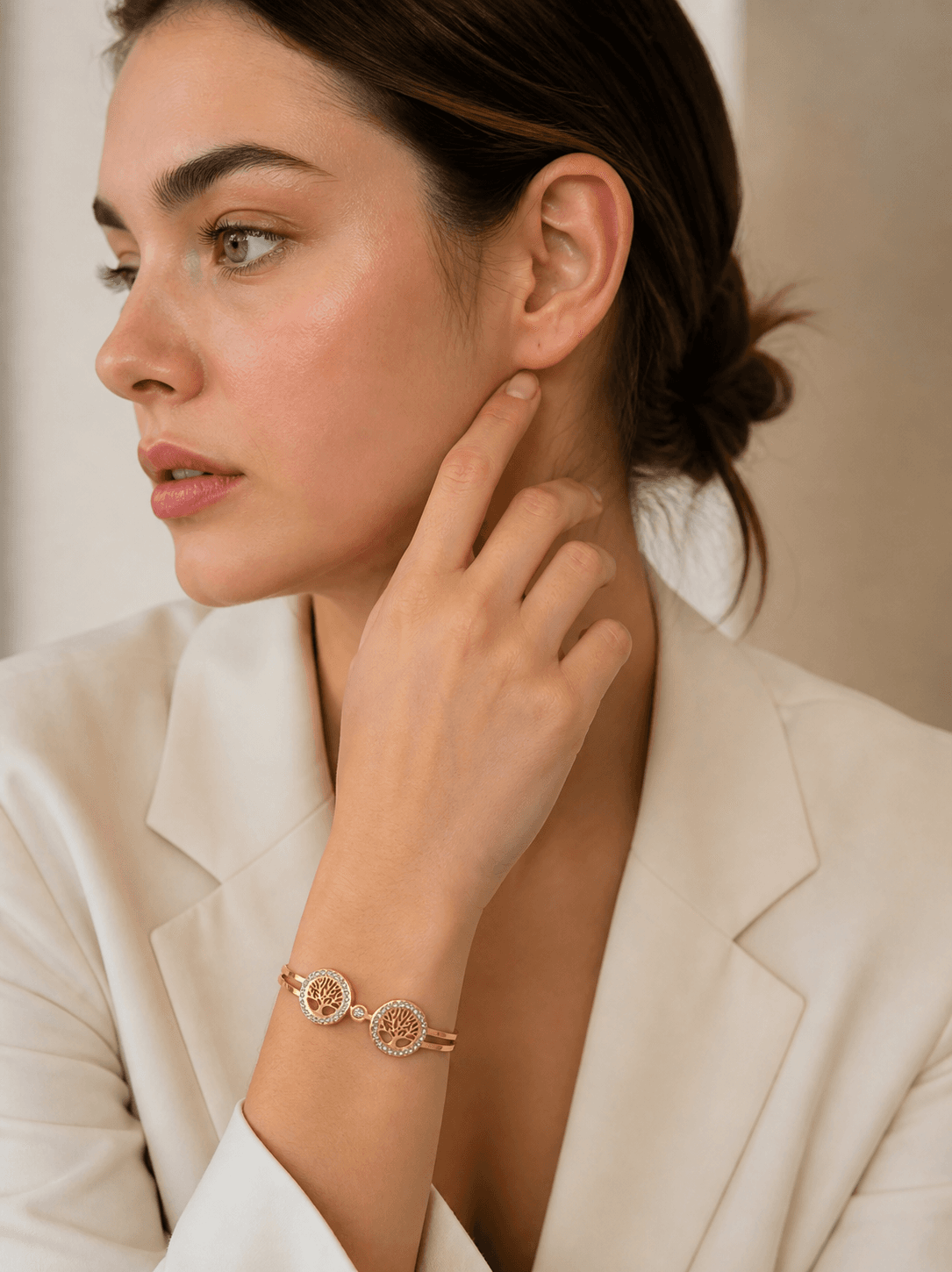 Gold Plated Tree Motif Crystal Bracelet for Women - view 2