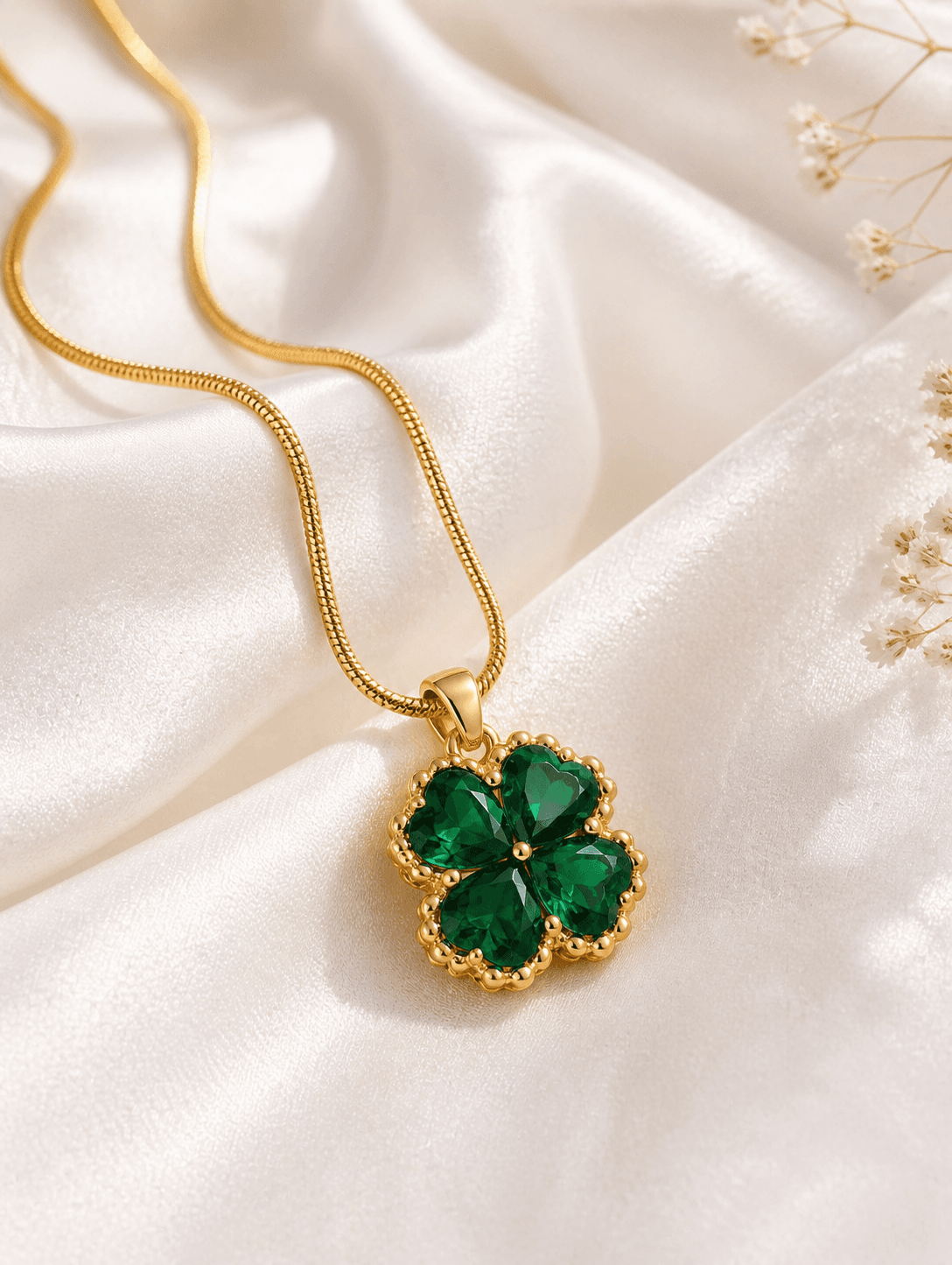 Luxury Emerald Clover Gold Plated Pendant Necklace for Women - view 1