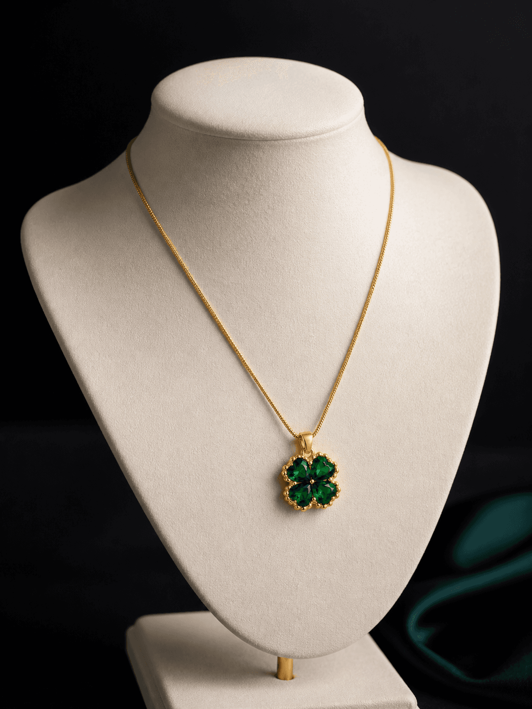 Luxury Emerald Clover Gold Plated Pendant Necklace for Women - view 3