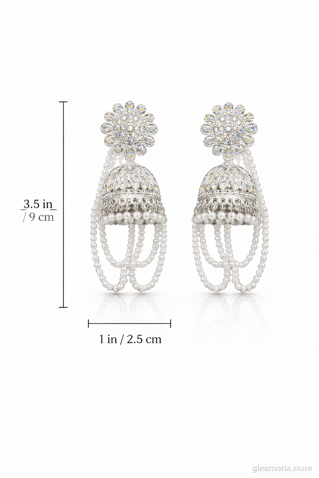 Pearl Cascade Silver-Plated Jhumka Statement Earrings for Women - view 1