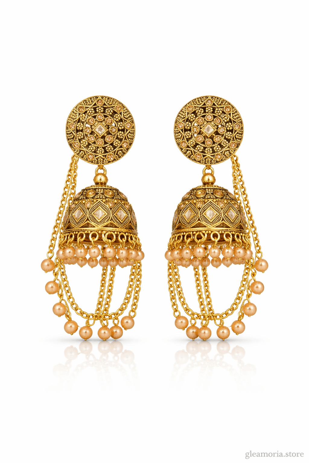 Royal Pearl Jhumka Gold Plated Statement Earrings for Women - view 1