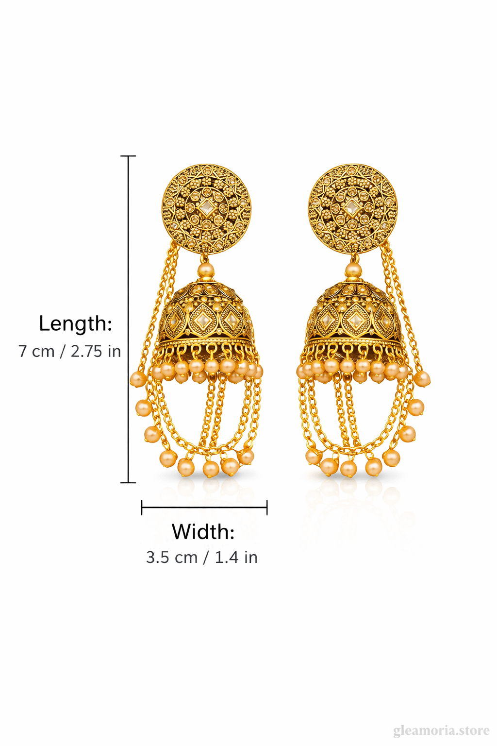 Royal Pearl Jhumka Gold Plated Statement Earrings for Women - view 2