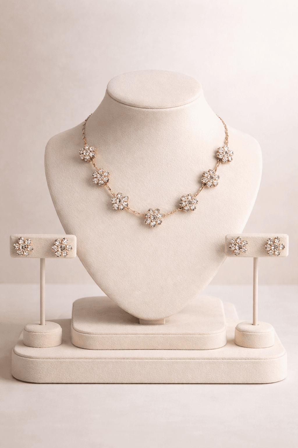 Serene Bloom Gold Crystal Floral Necklace Set with Stud Earrings - view 1