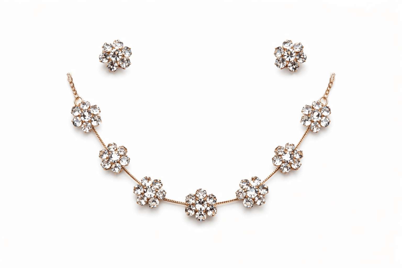 Serene Bloom Gold Crystal Floral Necklace Set with Stud Earrings - view 3