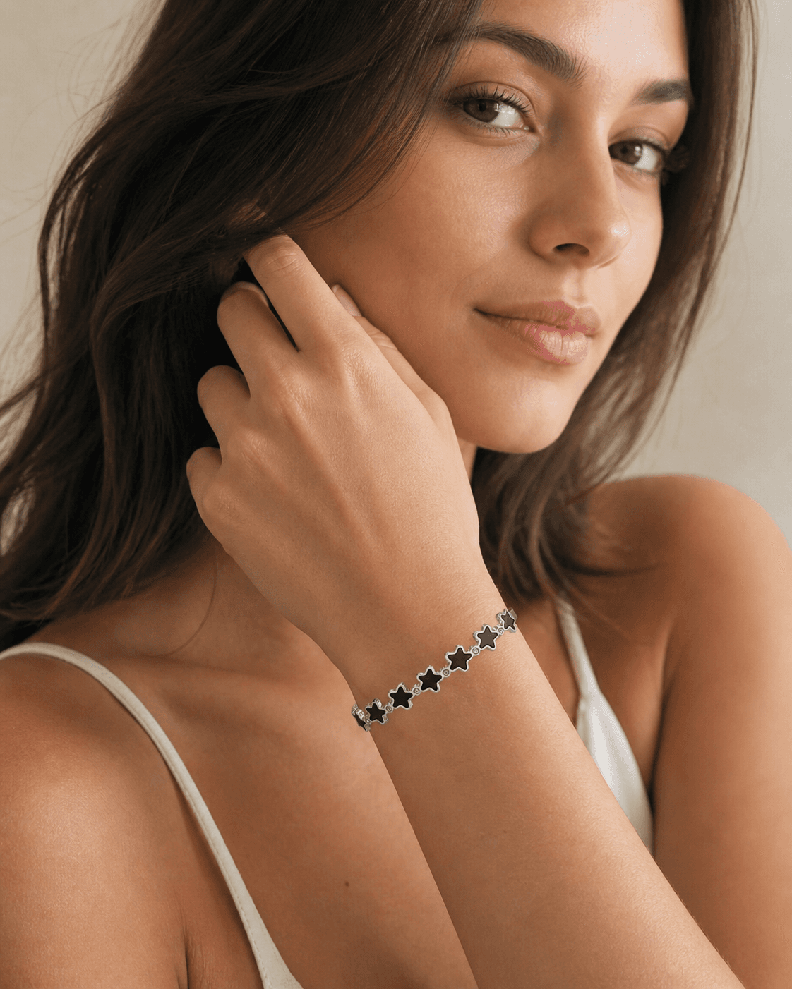 Silver Plated Black Floral Charm Bracelet for Women - view 1